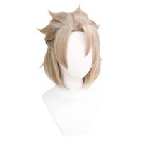 Aukštos kokybės žaidimo Genshin Impact Albedo cosplay perukas trumpas lininis pynė atsparus karščiui sintetinis plaukas anime perukai + peruko kepuraitė One Size beige