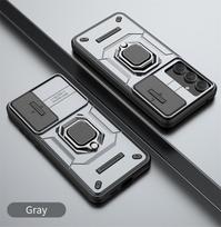 Samsung S24 FE S23 Ultra Plus kameros smūgiams atsparus šarvuotas dėklas Galaxy A15 A55 A13 A35 automagnetiniam laikikliui su žiedu apsauginiu dangteliu For S24 gray