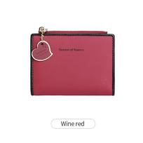 Women's Small Wallet Double Fold Ultra Thin Zero Wallet Zipper ID Bag, Contrast Color Love Pendant Short Card Bag