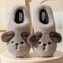 Animaciniai kiškučio pūkuoti šlepetės Rudens Žiemos Unisex Namų Medvilniniai Batai Moterims Vyrams Patalpų Pūkuotos Pliušinės Šiltos Platforminės Namų Šlepetės 36-37 tamsiai pilka spalva