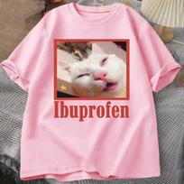 Ibuprofen Cat Meme Tshirt Funny Cat Graphic Tee Cute Cat Lover Cotton T-Shirt Casual Funny T Shirts Unisex Oversized Tshirt Tee S pink