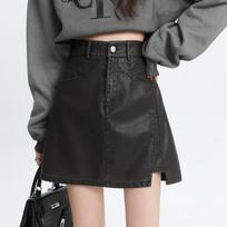 Women's Spring Black Pu Small Leather Skirt Women's Spring High Waist A-line Skirt Women's Hip Short Skirt Women's Spring S