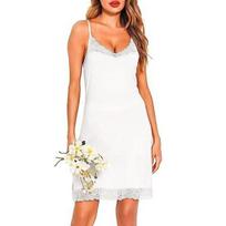 Women's Lace Nightgown Spaghetti Strap V-neck Chemise Sleepwear Full Slip Babydoll Sleep Dress S balta
