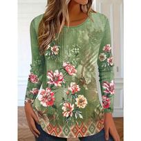 Vibrant Floral 3D Print Crew Neck Long Sleeve T-Shirt Fashion Pattern Women Clothing Casual Y2k Clothes T-Shirts S