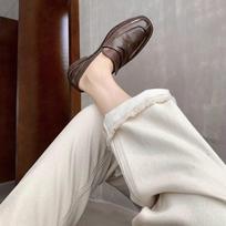 Grape mother studiolee horse skin lazy one pedal versatile retro British style versatile loafer leather shoes women 34