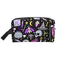 Goth Gothic Witchy Skull Makeup Bag Organizer Large Cosmetic Bags Portable Travel Toiletry Bag Women Storage Pouch 25.5x16x12.5CM smėlis