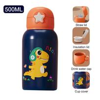 500ML Cartoon Kids Water Bottle With Strap Children Thermal Bottle Stainless Steel Vacuum Flacks Thermos Mug For School Kid Gift 500ML