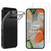 TPU dėklas Google Pixel 9 / Pixel 9 Pro ir 2 grūdinto stiklo plėvelės Ekrano apsauginė plėvelė Phonillico® skaidri