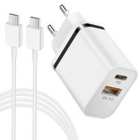 2-Port Wall Charger - Xiaomi - PD+QC 3.0 - USB-C - Compact - 1m White Cable