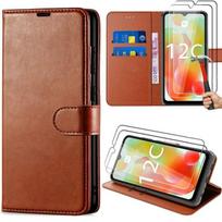 Coque Rabat - E.F.CONNECTION - Pour Xiaomi Redmi 12C/11A - Effet Cuir Marron - Bracelet Magnétique - 2 Verres Trempés