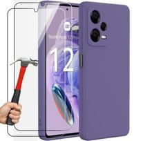 Case + 2 Tempered Glasses for Xiaomi Redmi Note 12 Pro Plus 5G - Note 12 Pro+ 5G - Slim Shockproof Protection Dark Purple