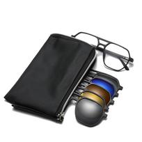 Sunglasses Cover Glasses Men'S Magnetic Attraction Polarized Sunglasses Five-Piece Magnet Retro Tr Frame Glasses Women'S Tide PC material frame black