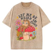 Fairy Tale Movie Theme Frog Mushroom Print Women's T-Shirt Washed Denim Loose Crew Neck Short Sleeve Unisex S