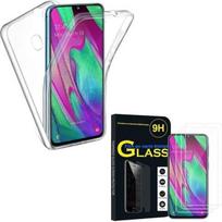 Silicone Case - Samsung - Galaxy A40 - Full Protection - Transparent - 3x Tempered Glass skaidri