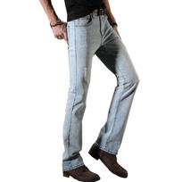 Men's Jeans Men's Micro-Flare Jeans Korean version of the tide Hole pants Flared Men's Denim Trousers 29 šviesiai mėlyna spalva