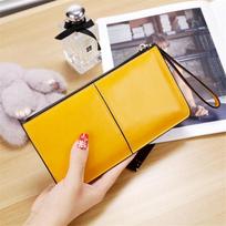 Women Long Purse Imitation Wax PU Leather Ladies Card Holder Clutch Phone Zip Pouches MIT 20cm*2.5cm*10.5cm geltona