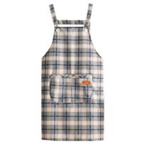 Kitchen Apron with Pocket Breathable Sleeveless Waterproof Plaid Oil-proof PVC Women mėlyna