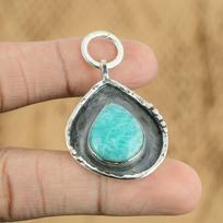 Anniversary Gift For Her Natural Amazonite Gemstone Pendant 925 Sterling Silver