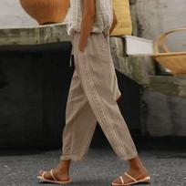 Women's Fashion Baggy Pants With Pocket Slim Breathable Lace Edge Solid Color Retro Casual Pants XL ruda