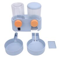 Pet Food Bowl Water Bottle Dispenser Multifunctional Hanging Automatic Self Feeding and Waterer Set mėlyna