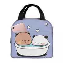 Bear And Panda Portable Lunch Bag Bubu and Dudu Anime Ice Cooler Pack Insulation Picnic Food Storage Bags 22x20x13CM balta