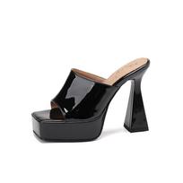 Women's high-heeled slippers sexy European and American style waterproof table thick heel large size summer new cool slippers 34 juoda