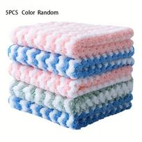 Kitchen Cleaning Rag Coral Fleece Dish Washing Cloth Super Absorbent Scouring Pad Dry And Wet Kitchen Cleaning Towels 5pcs įvairiaspalvis