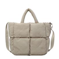 Soft waxy puff bag female college student class messenger bag large capacity nylon bag splicing shoulder handbag