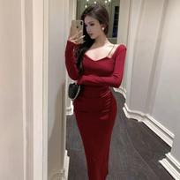 One-shoulder Celebrity Suspender Dress for Women In Spring and Autumn Pure Sexy Hip-packing Mother Long Skirt Showing Off Her Figure and Inner Skirt S