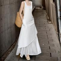White Vest Skirt for Women In Summer New French Loose Design Mid-length Irregular Suspender Dress S balta