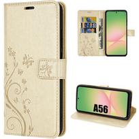 Case for Samsung Galaxy A56 5G - BOOLING - Golden Synthetic Leather Protection Butterfly Plant Pattern auksas