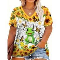 Ladies T-Shirt Frog And Floral Pattern Printing Outdoor Retro Fashion Casual Oversized T-Shirt Summer Women Clothings XXS