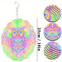 Vibrant 10 Inch Owl Wind Chime with Swivel Hook Colorful Psychedelic Patterns Metal Garden Decor for Outdoor Spaces All Seasons 01A