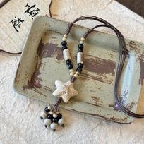 Wax rope ceramic star beaded pendant necklace fashionable small fresh collarbone chain versatile temperament niche jewelry