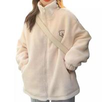 New Autumn and Winter Loose Stand-alone Lamb Fur Zipper Jacket for Women Thickened Fashionable Cute Bear Plush Top M
