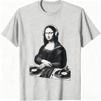 Mona Lisa DJ Headphones Turntables Music Lover Sketch Art T-Shirt Harajuku Style 100% Cotton Unisex Fashion Casual Loose Tops 4XL white
