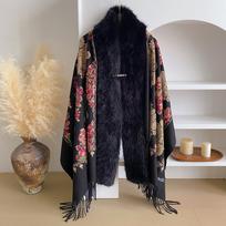 Luxury Soft Faux Rex Rabit Fur Coat Shawl Cape Winter Warm Cashmere Scarf Foulard Emboridery Windproof Scarf Stoled Exharpe