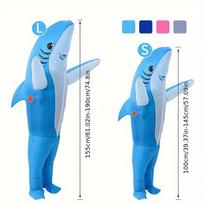 Shark Inflatable Costume, Blow Up Cosplay Suit for Adults Kids, Giant Novelty Halloween Fancy Dress Party Outfit with Fan Blower, S(110-145cm)