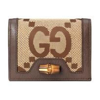 Gucci Diana Bamboo Buckle Jumbo Super Double G Logo Double Fold Canvas And Leather Card Wallet Women Wallet Ebony Camel Brown 658244-UKMBT-2572 Shopping Bag Set(Basic Set+Shopping Bag)