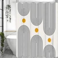 Mid Century Modern Shower Curtain, Abstract Minimalist Arch, Geometric Design, Minimalist Lines, Beige, Bathroom Decorative Show W60H190(CM)-1 Pcs