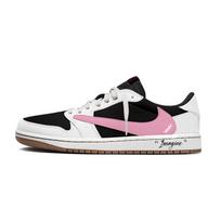 Travis Scott x Jordan Air Jordan 1 Black White Pink Travis Scott X AJ1 Abrasion Resistant Abrasion Resistant Low top DZ4137-700(Team1603- 7.0) 42 black