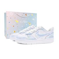 Nike Court Borough Flowers Manri Pu Low top Skateboard Shoes Women's White Blue BQ5448-100(Team1427-) 35.5