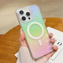 Prabangus gradientinis vaivorykštės lazeris Magsafe magnetiniam dėklui iPhone 17 16 15 14 13 Mini 12 11 Pro Max XS X XR 7 8 Plus kietas dangtelis iPhone SE white