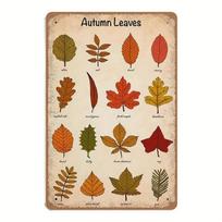 Senovinio rudens lapų metalinis skardos ženklas 55x8 Lapų identifikavimo lentelė Žinių plakatas Amatų reikmenys 30X40CM beige