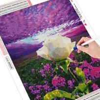 Siuvinėjimas kryželiu peizažas apvalus deimantinis mozaika deimantinis paveikslas rožių kristalų dervos dekoras 20X30 pink