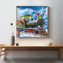 Deimantinis paveikslas Kalėdų senelis traukinyje „Pasidaryk pats“ deimantinis paveikslas, siuvinėjimas kryželiu, namų dekoras 20x20CM gray