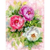 Visiškais deimantais siuvinėjimas Bijūnų gėlės apvalios deimantinės tapybos kryželiu Siuvinėjimo rinkiniai Deimantų dekoravimas 20X30CM pink