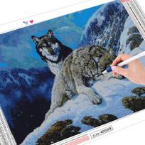 Viso kvadrato grąžtas deimantinis siuvinėjimas vilkas rankdarbiai sniego deimantų tapyba gyvūnų menas kalnų krištolo rankdarbiai namų dekoras Full Square (20X30CM) gray