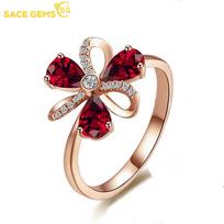 SACE GEMS Klasikinio vario lydinio cirkonio gėlių formos Žiedas Moterų papuošalai Vestuvių pažado vakarėlio dovana open raudona