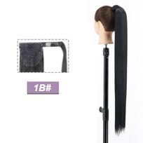 MISS WIG 85 cm ilgio tiesus surišti į uodegą plaukų segtukas, apvyniojamas aplink juodus sintetinius karščiui atsparius pluoštinius plaukų priauginimus 55 cm